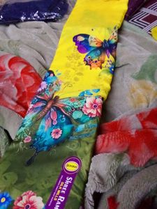 Yellow Butterfly Print Unstiched Suit Set