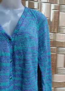 Blue Knit Cardigan Sweater