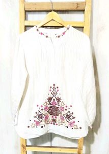 Embroidered White Tunic Top Size-40