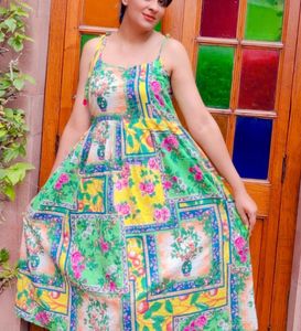 Sangria Green Ethnic Motifs Tie Up Neck Dress