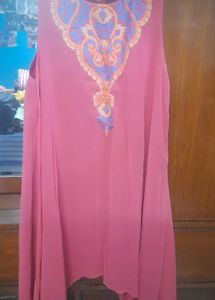 Pink Embroidered Sleevless Top