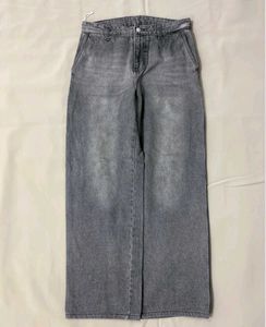 Gray Wide Leg Denim Jeans