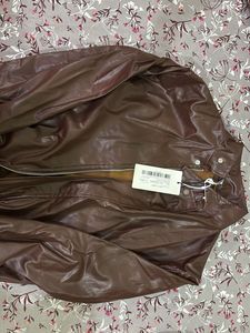 Brown Faux Leather Bomber Jacket