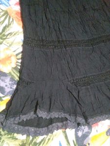 Tiered Black Lace Trim Skirt