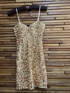 Gold Sequin Padded Mini Dress