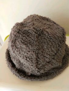 Fuzzy Gray Bucket Hat flawless condition 👍🏻