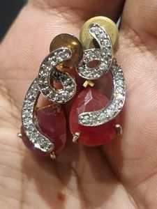 Ruby Drop American Diamod Earrings Pendant Set