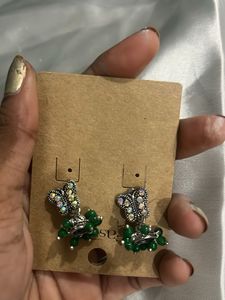 Butterfly &amp; Green Bead Dangle Earrings