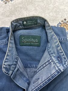 Denim Mandarin Collar Shirt