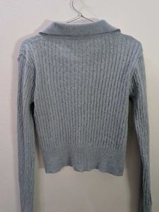 Grey Knit Polo Sweater