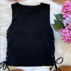 Black Top With Lace Up Slides