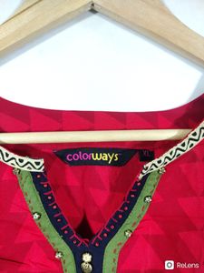 Colorways Red &amp; Blue Printed Kurta (Women&#39;