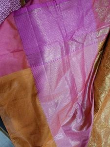 Pink &amp; Gold Orange Saree + Blouse