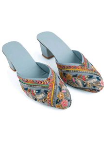 Embroidered Blue Mules