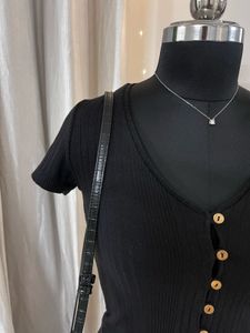 Black Front Buttoned Ribbed Top