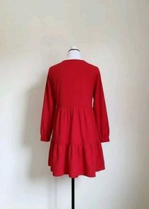 Red Tiered Long Sleeve Dress
