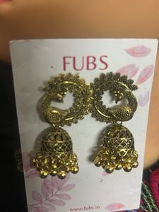 FUBS Jhumka Earrings - Antique Gold Tone