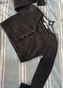 charcoal Gray Button-Down Cardigan