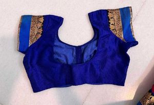Rose Red &amp; Royal Blue Saree With Blouse