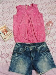 Dazzled Top And Denim Shorts Combo