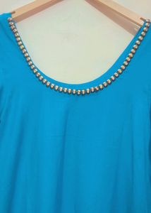Sky Blue Kurta Black Salwar Without Dupatta