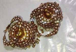 Golden White Stone Jhumki Earring