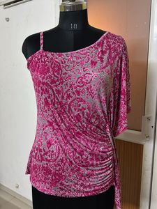 STYLISH Draped Pink Patterned Top