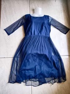 Navy Blue Sheer Overlay Dress
