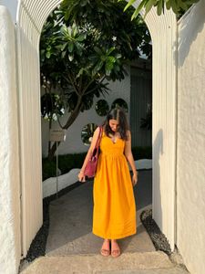 Yellow V-Neck Midi Dress