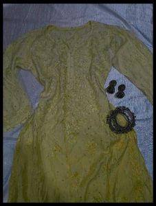 Yellow Embroidered Chinakri  Kurti