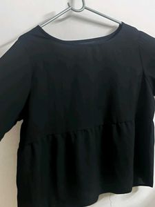 Black Flowy Long Sleeve Top with Flared Slee
