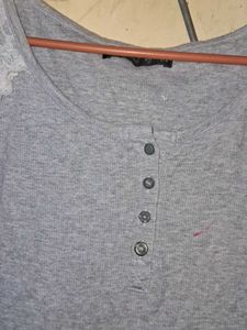 Gray Tee with Lace Detail