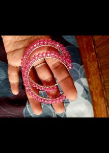 Pink Beaded Hoop Earrings