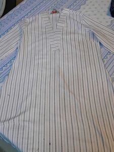 Blue N White Motifs Kurta, Sleeveless+ 1