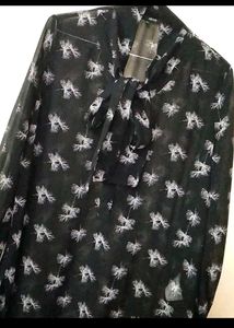 ♥️Black Sheer Long Shirt with White Print