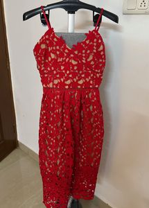 Red Lace Midi Dress