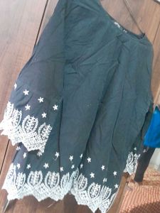 Black Cotton Top With Chikankari Sleeves