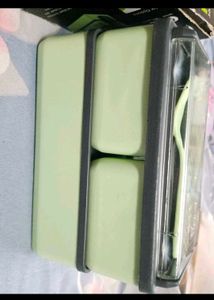 Lunch Box with Utensils Green /Orange