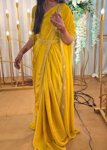 Elegant Mustard Velvet Saree