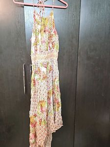 Colorful Halter Neck High Low Pattern Dress