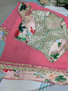 Pink Saree With Border And Blouse