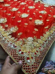 Red &amp; Gold Embellished Saree