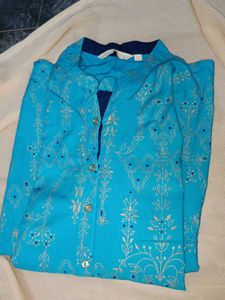 Teal &amp; Gold Print Kurti Dress