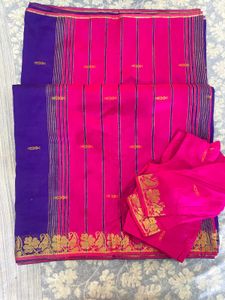Purple &amp; Pink Banarsi Cotton Silk Saree