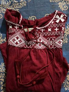 Burgundy Embroidered Top