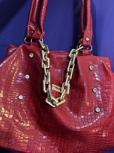 Red Party Handbag For Women With Chain Detailings