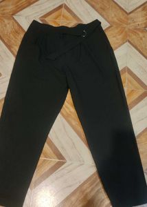 Belted Black Wide Leg Pants