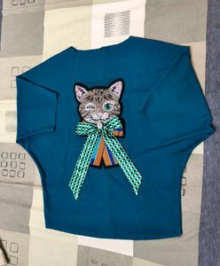 Women&#39;s Cute Cat Patch Loose Fit Casual Top