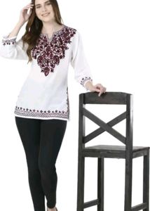 Embroidered White Tunic Top