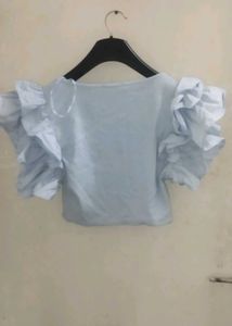 Zara Blue Ruffle Sleeve Crop Top